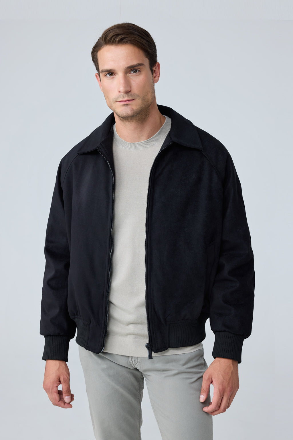 Erkek Oversize Bomber Süet Ceket Siyah 4343DNGR
