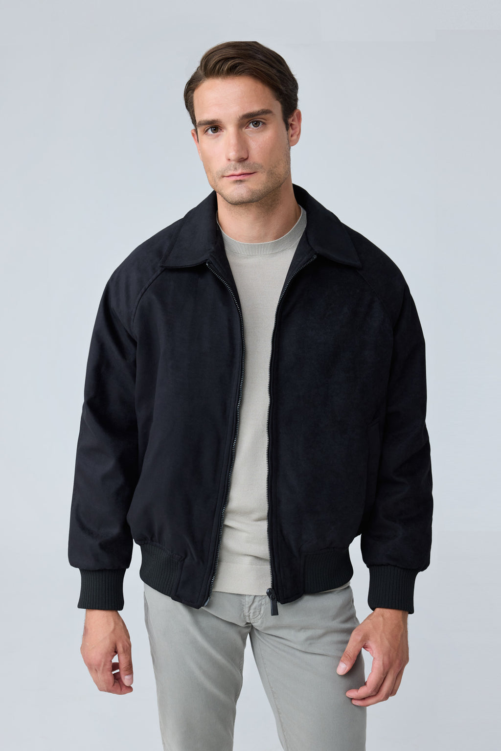 Erkek Oversize Bomber Süet Ceket Siyah 4343DNGR