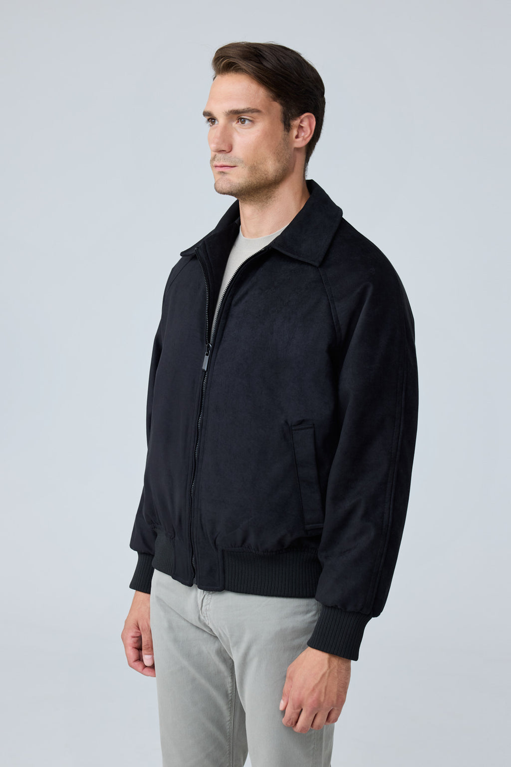 Erkek Oversize Bomber Süet Ceket Siyah 4343DNGR