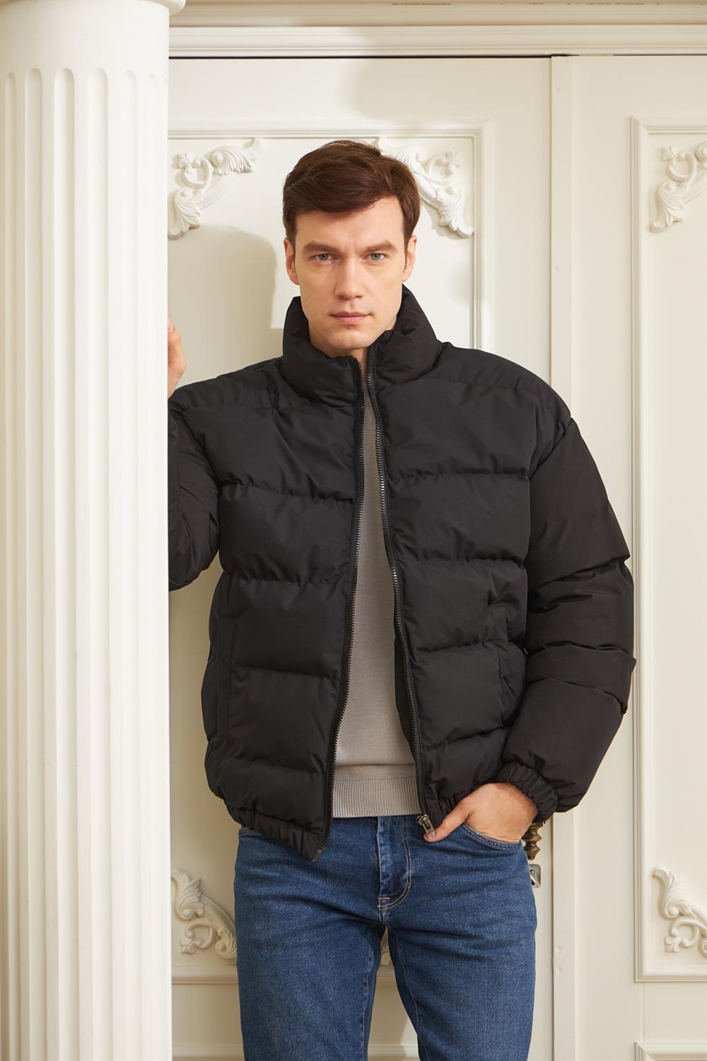 Erkek Oversize Şişme Mont Siyah 832DNGR