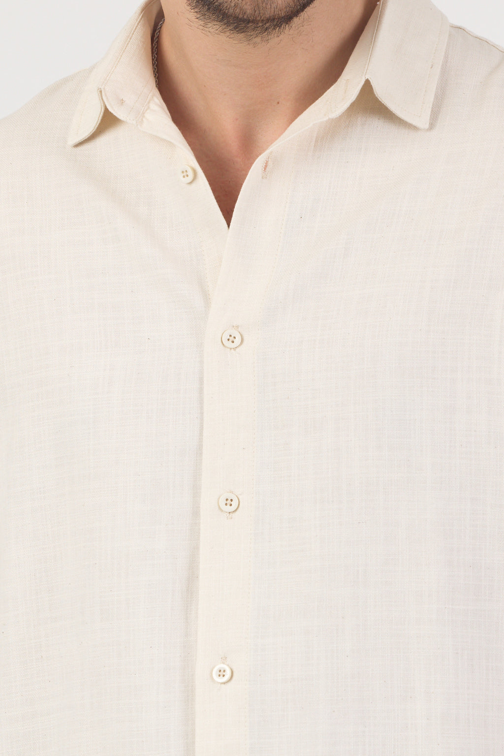 Erkek Pamuklu Keten Görünümlü Gömlek Bej