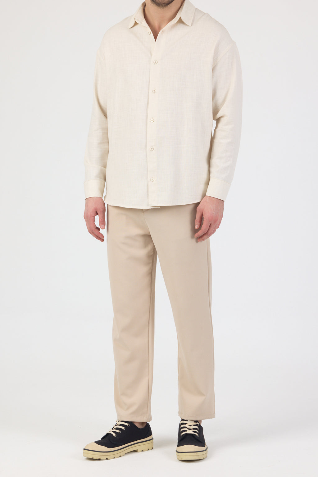 Erkek Pamuklu Keten Görünümlü Gömlek Bej