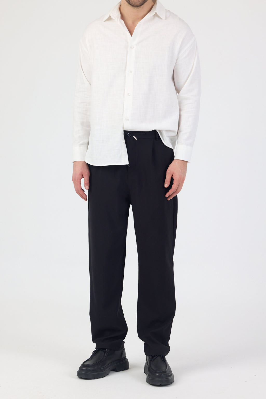 Erkek Pamuklu Keten Görünümlü Gömlek Beyaz