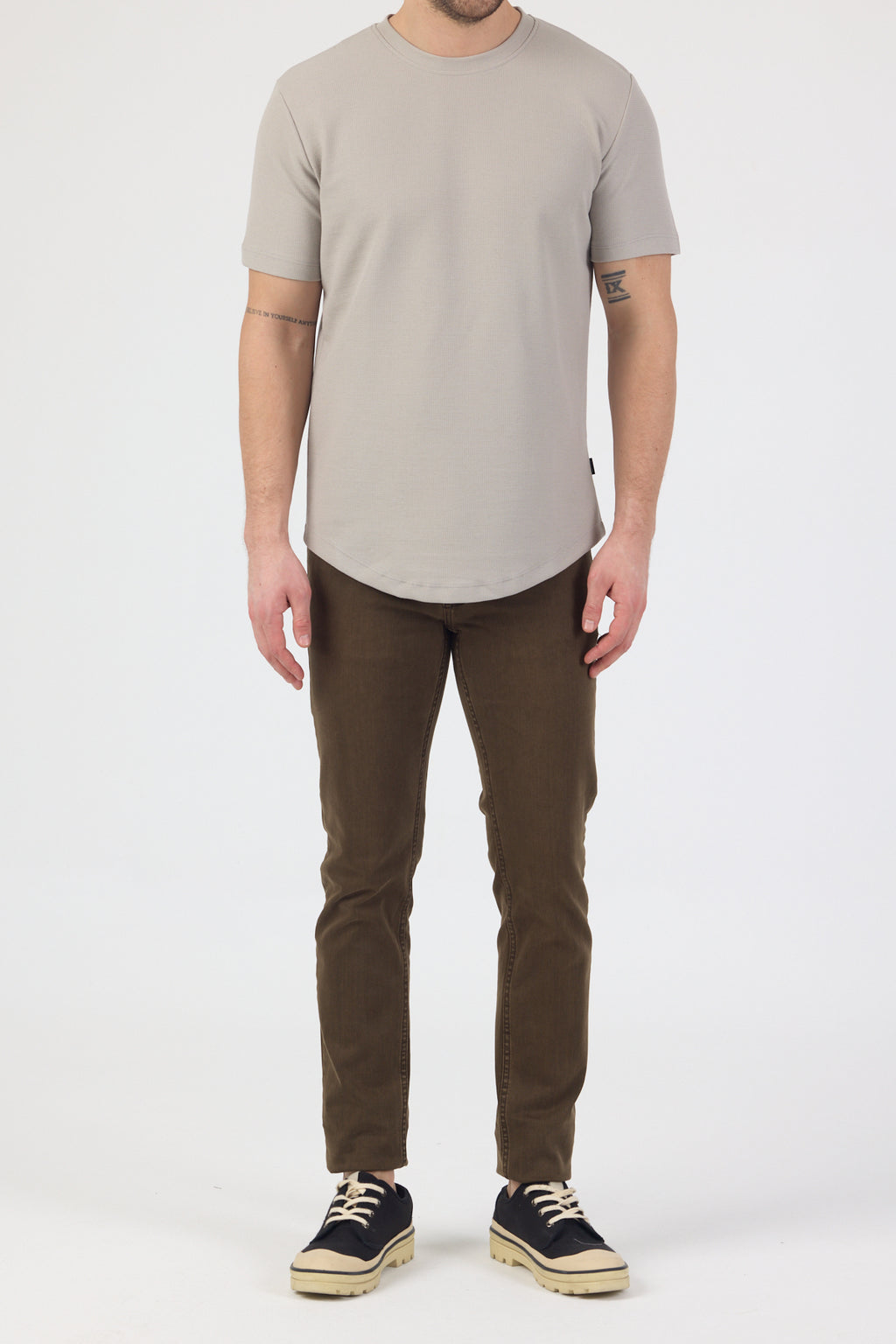 Erkek Pirinç Dokulu Örme Basic Tshirt Gri