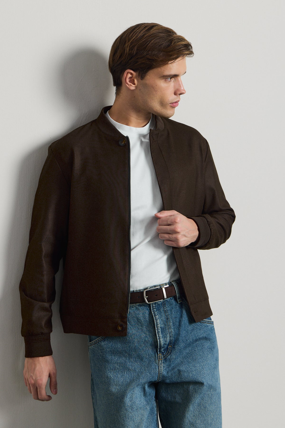 Erkek Poliviskon Özel Kumaş Ceket Kahverengi