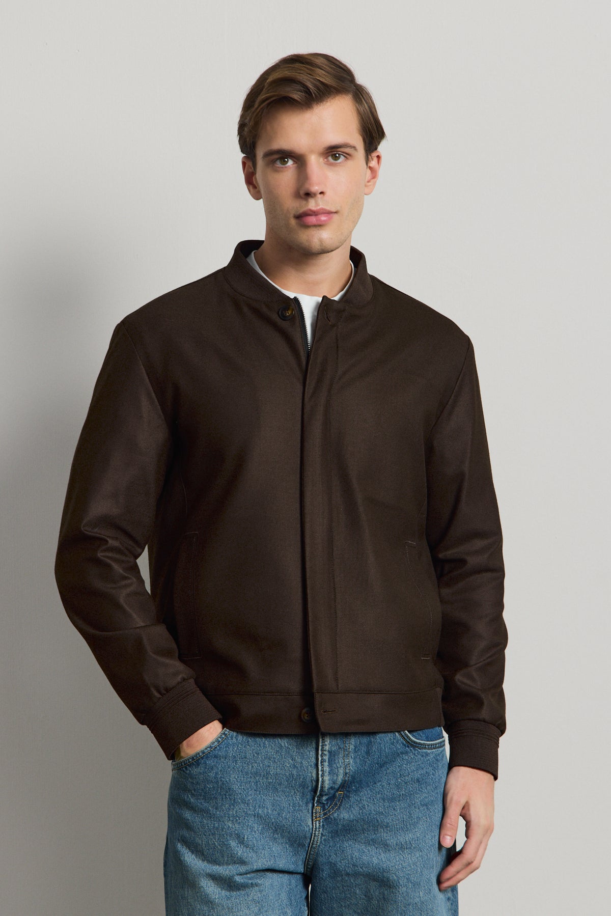 Erkek Poliviskon Özel Kumaş Ceket Kahverengi