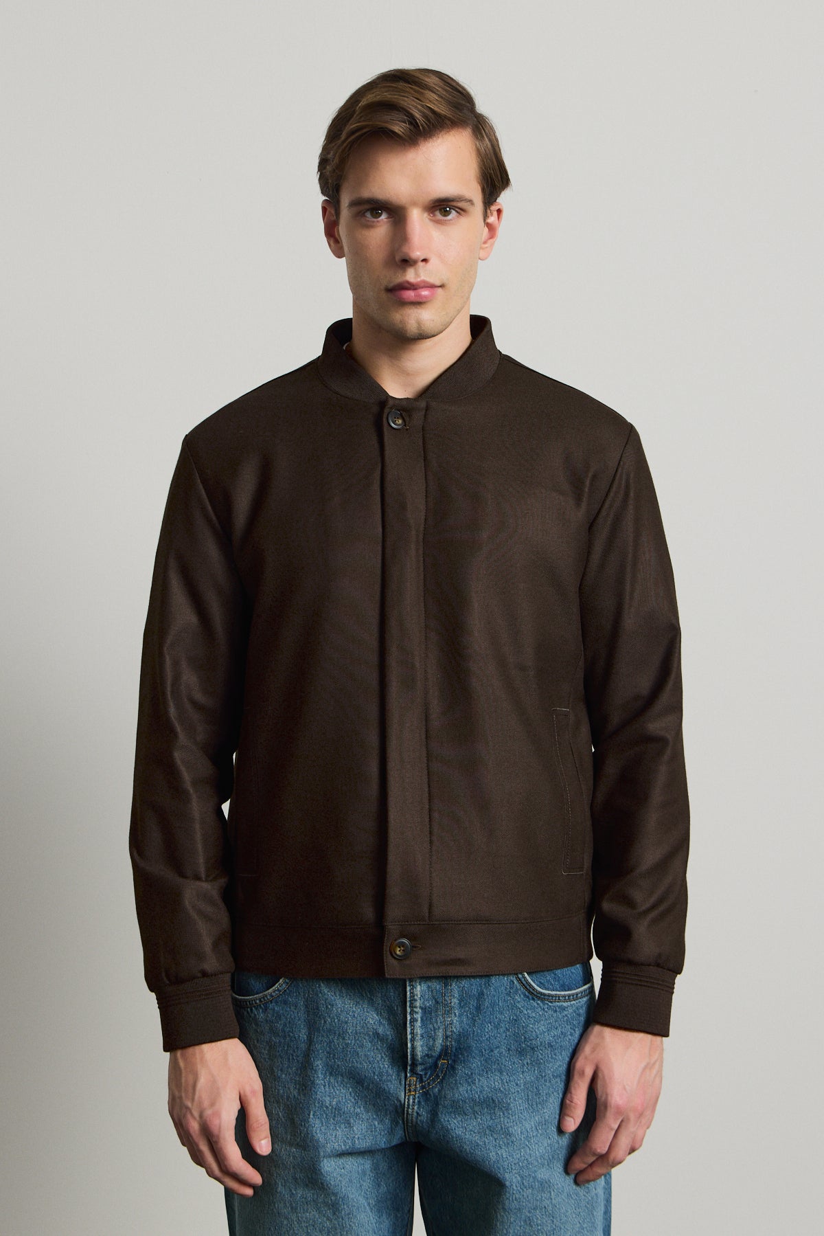 Erkek Poliviskon Özel Kumaş Ceket Kahverengi