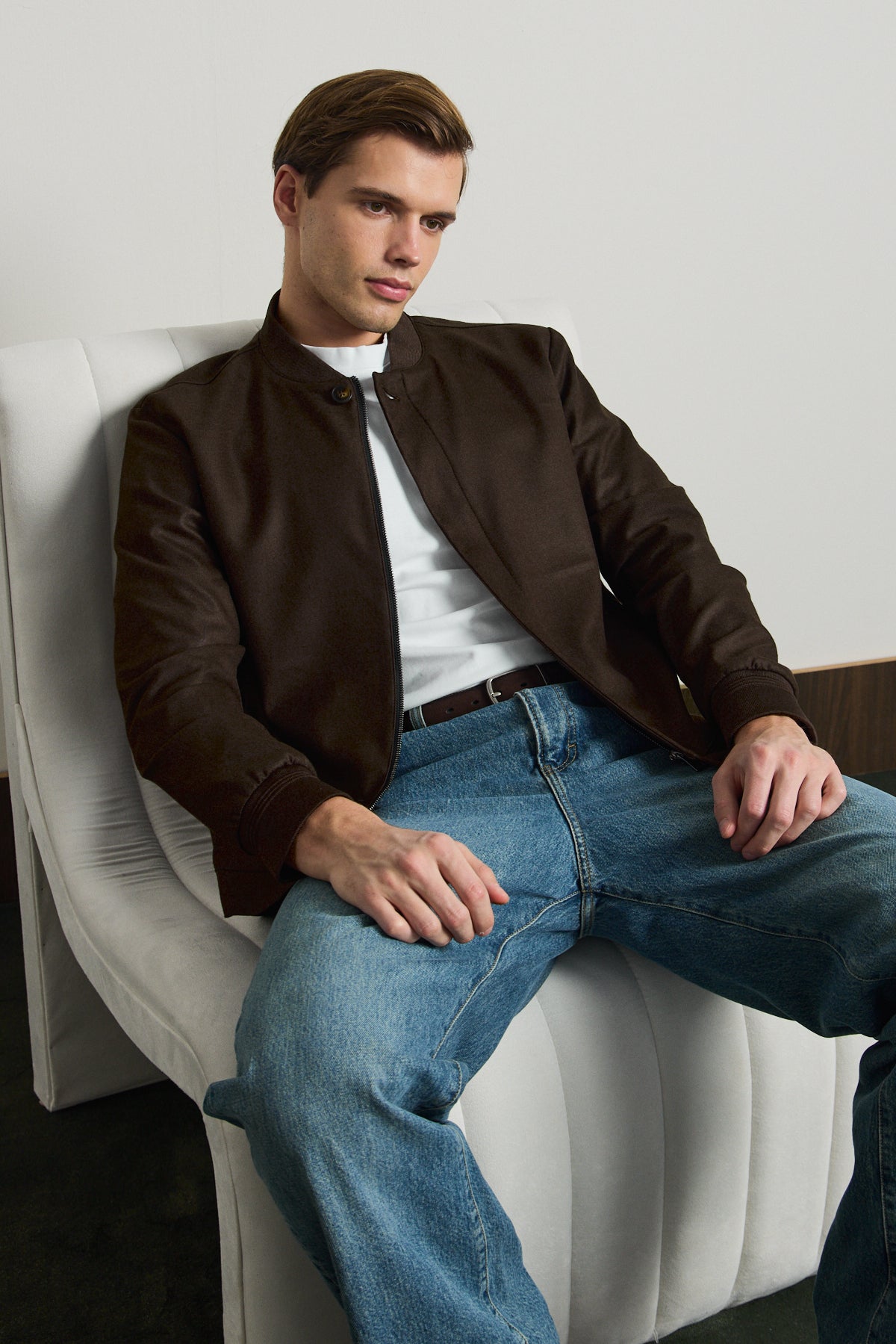 Erkek Poliviskon Özel Kumaş Ceket Kahverengi