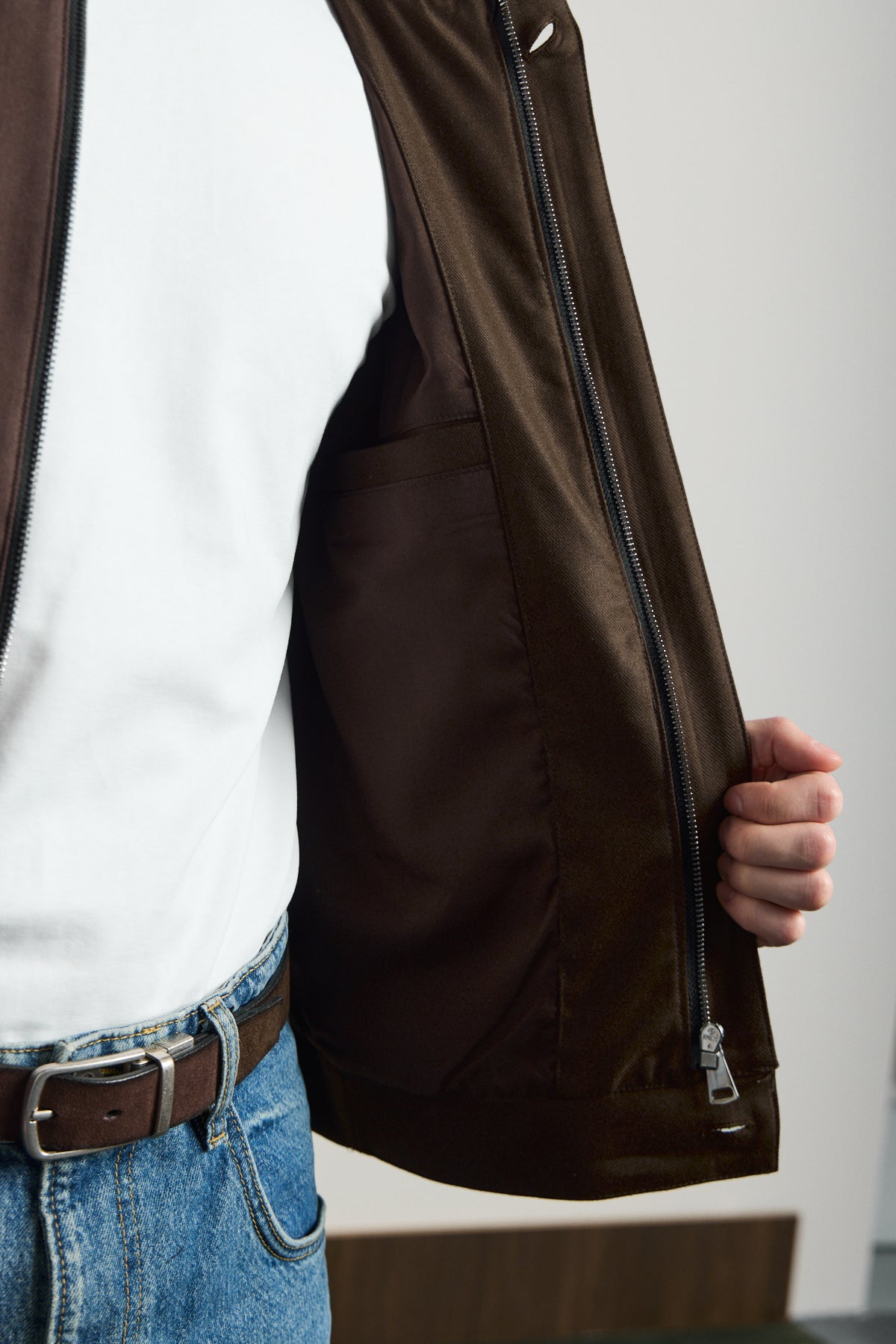 Erkek Poliviskon Özel Kumaş Ceket Kahverengi