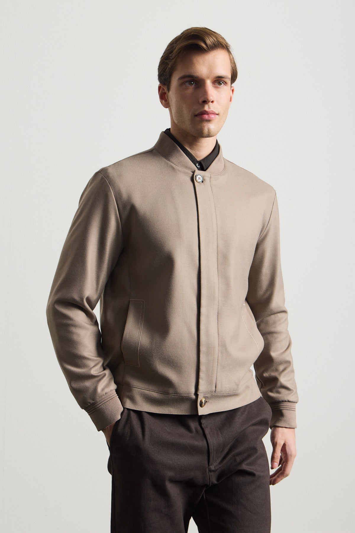 Erkek Poliviskon Özel Kumaş Ceket Bej