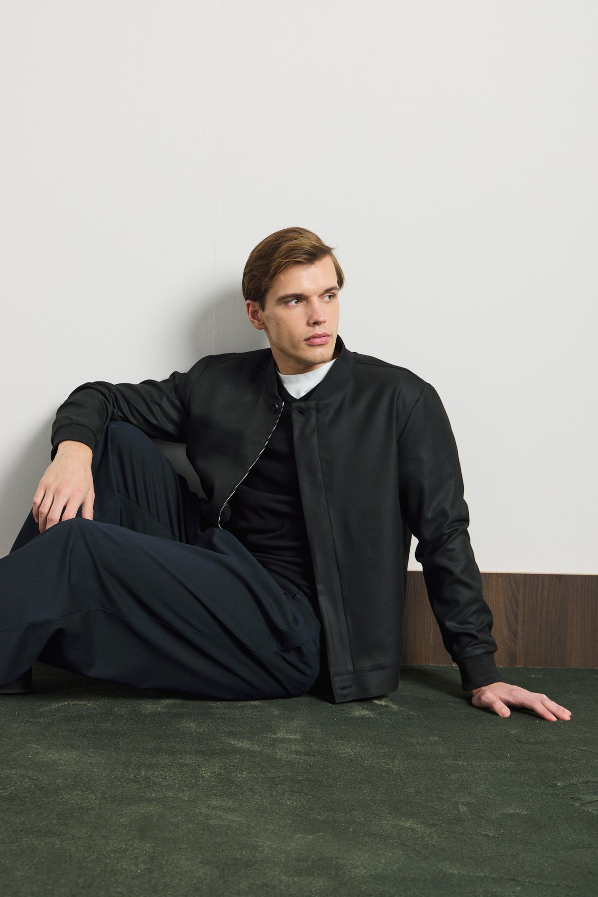 Erkek Poliviskon Özel Kumaş Ceket Siyah