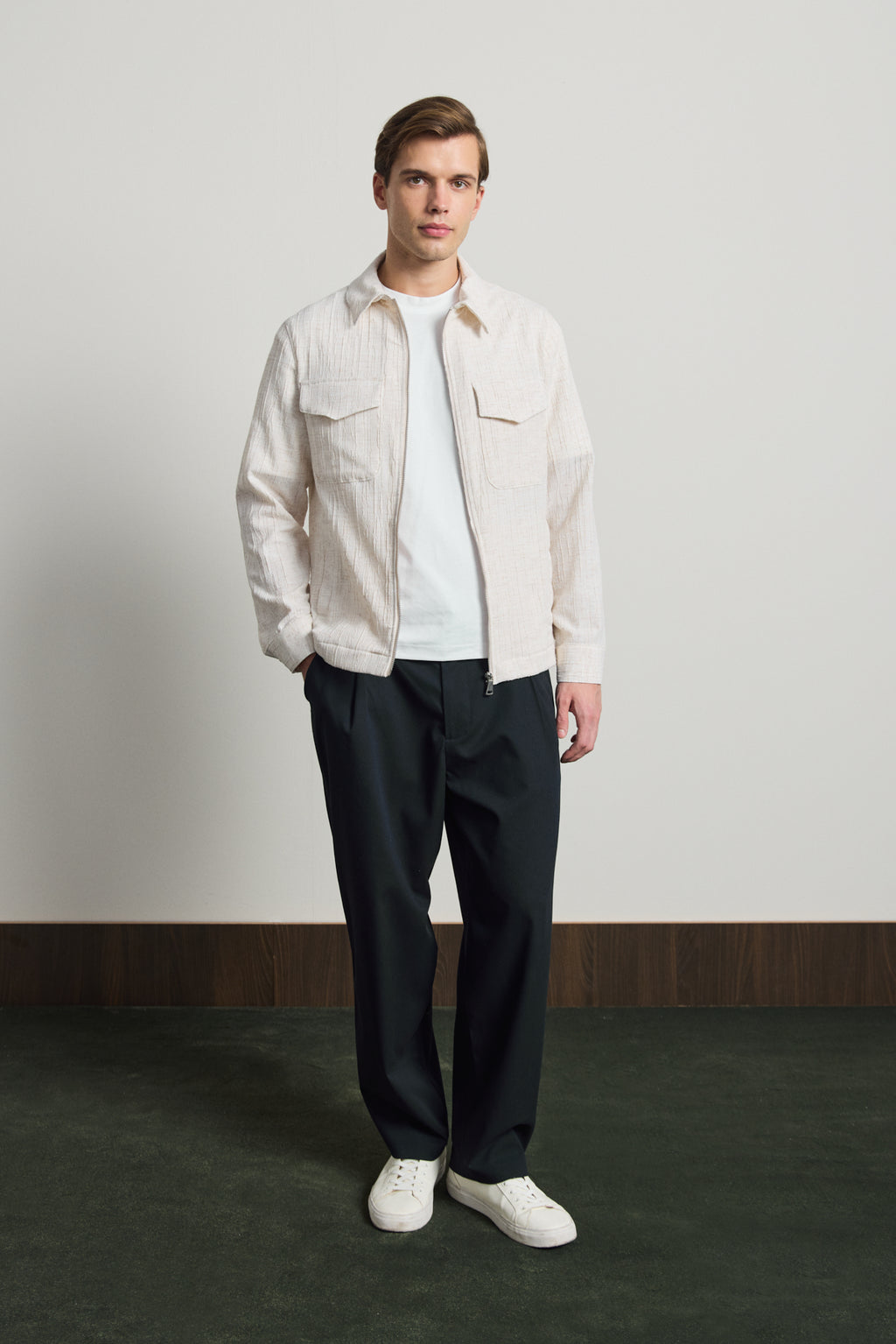 Erkek Premium Keten Gömlek Ceket Ekru