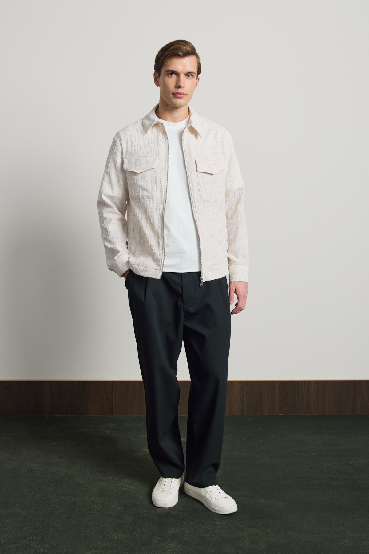 Erkek Premium Keten Gömlek Ceket Ekru