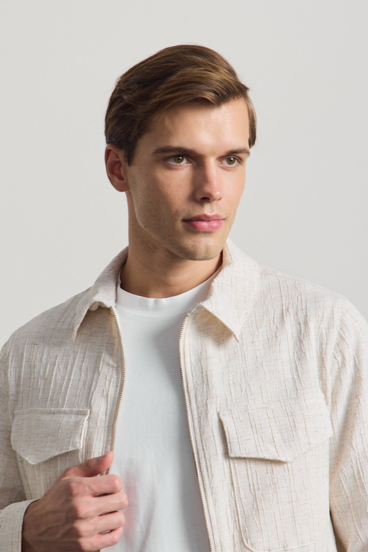 Erkek Premium Keten Gömlek Ceket Ekru