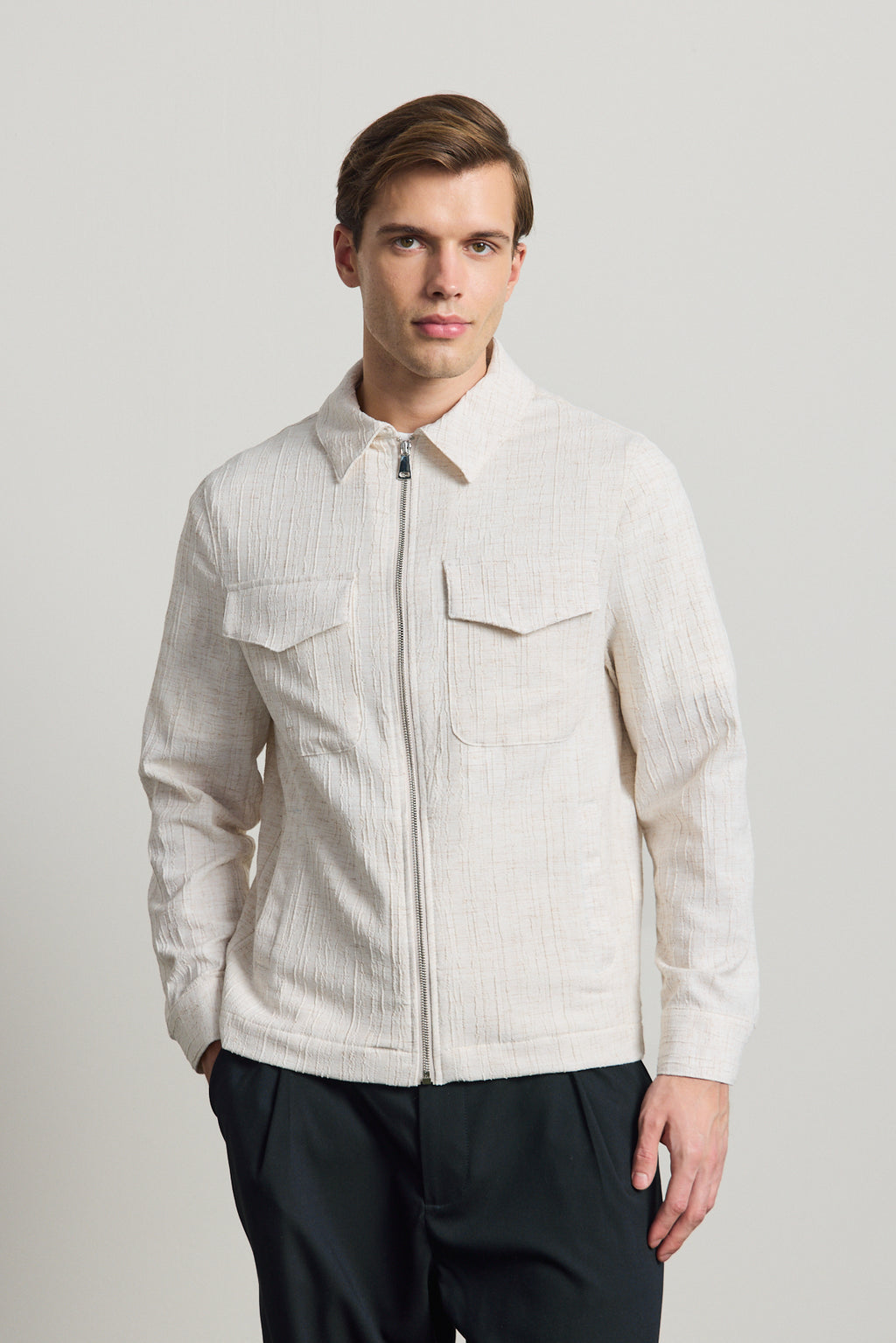 Erkek Premium Keten Gömlek Ceket Ekru