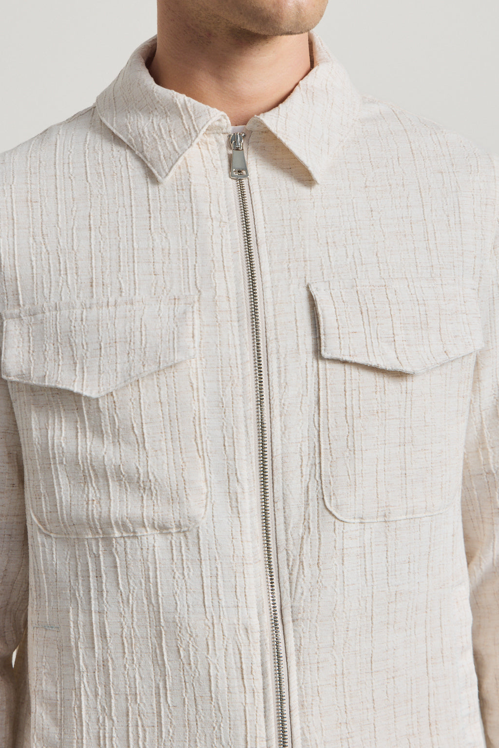 Erkek Premium Keten Gömlek Ceket Ekru