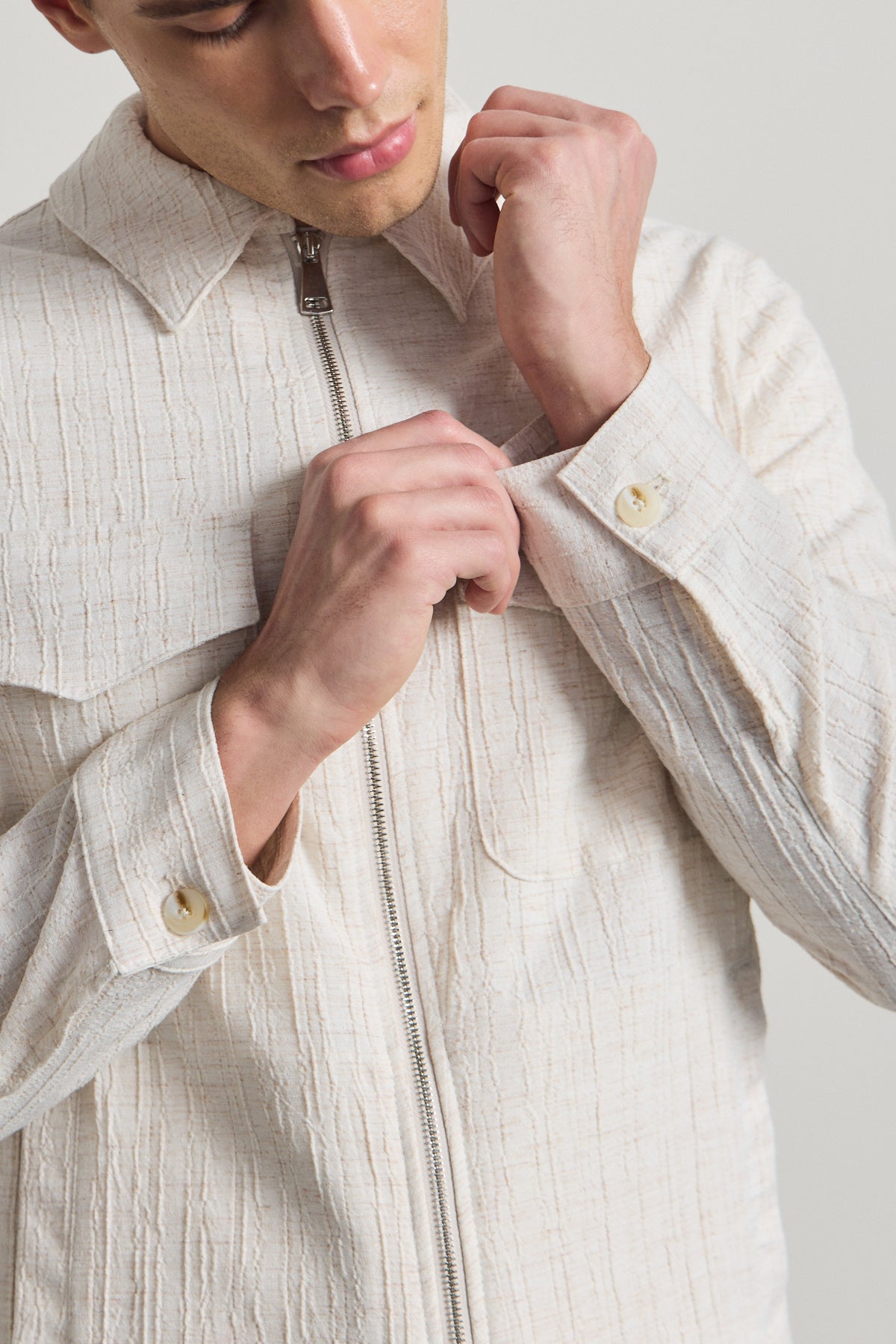 Erkek Premium Keten Gömlek Ceket Ekru