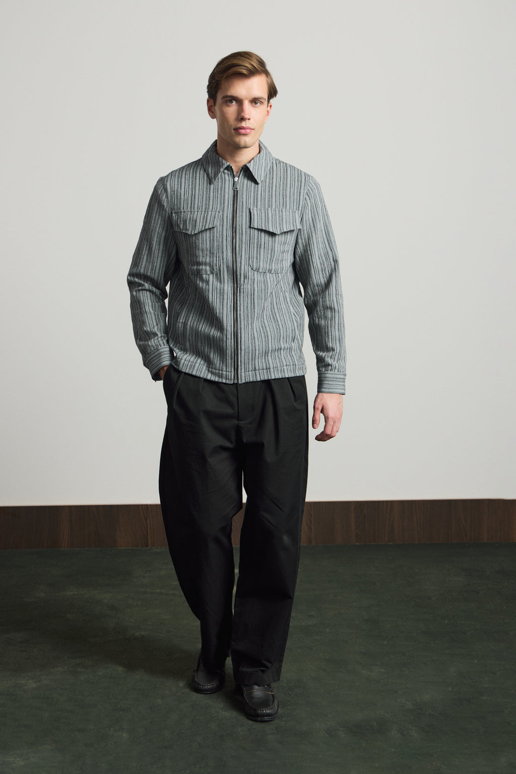 Erkek Premium Keten Gömlek Ceket Gri