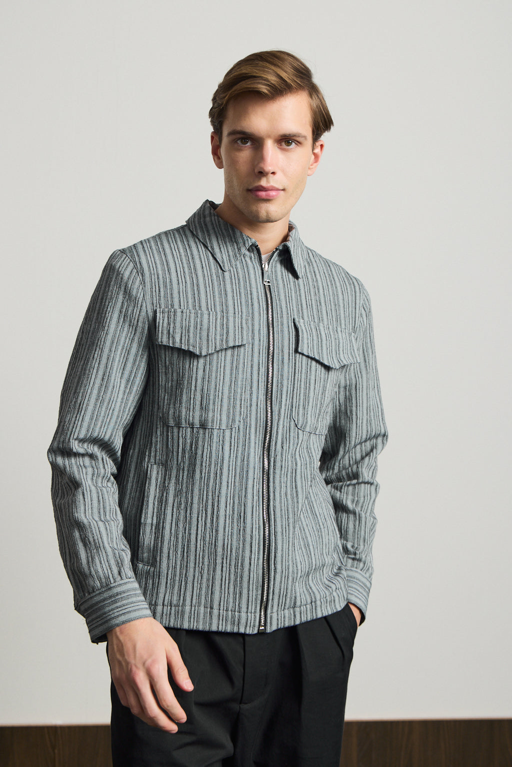 Erkek Premium Keten Gömlek Ceket Gri