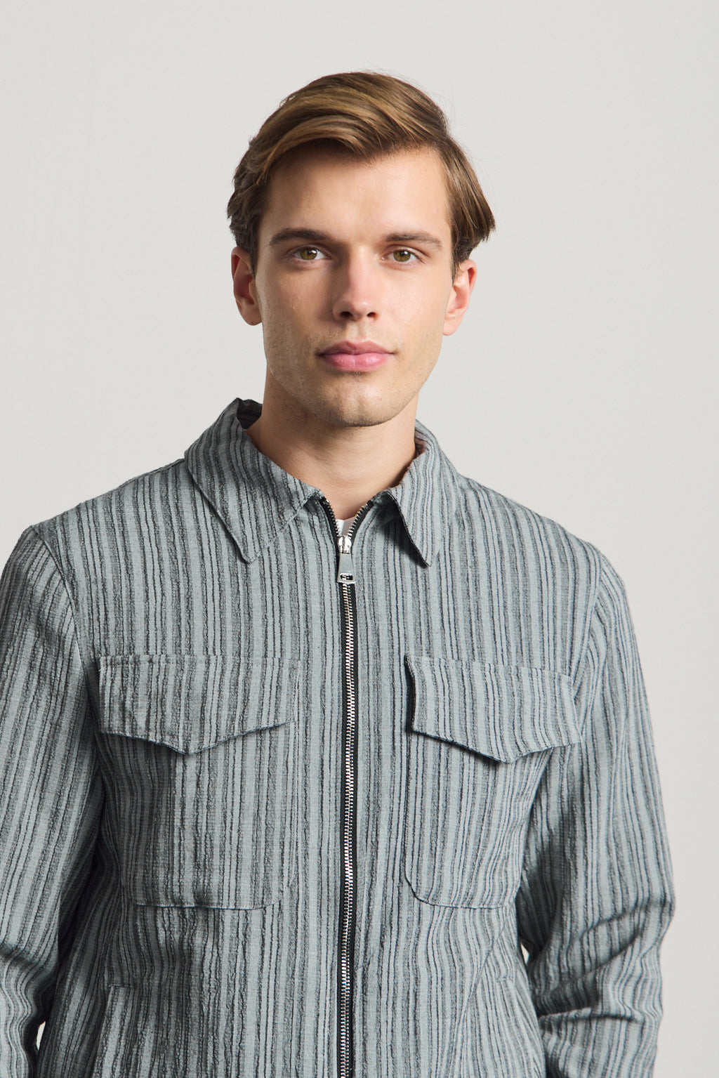 Erkek Premium Keten Gömlek Ceket Gri