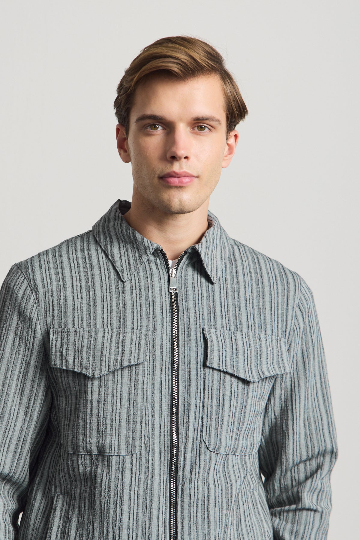 Erkek Premium Keten Gömlek Ceket Gri