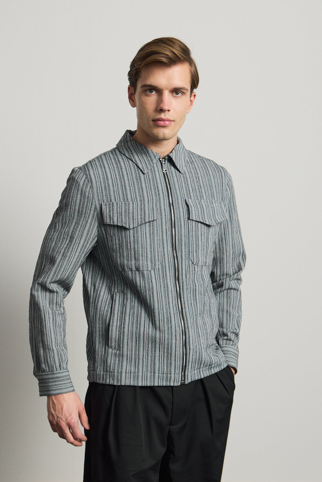 Erkek Premium Keten Gömlek Ceket Gri