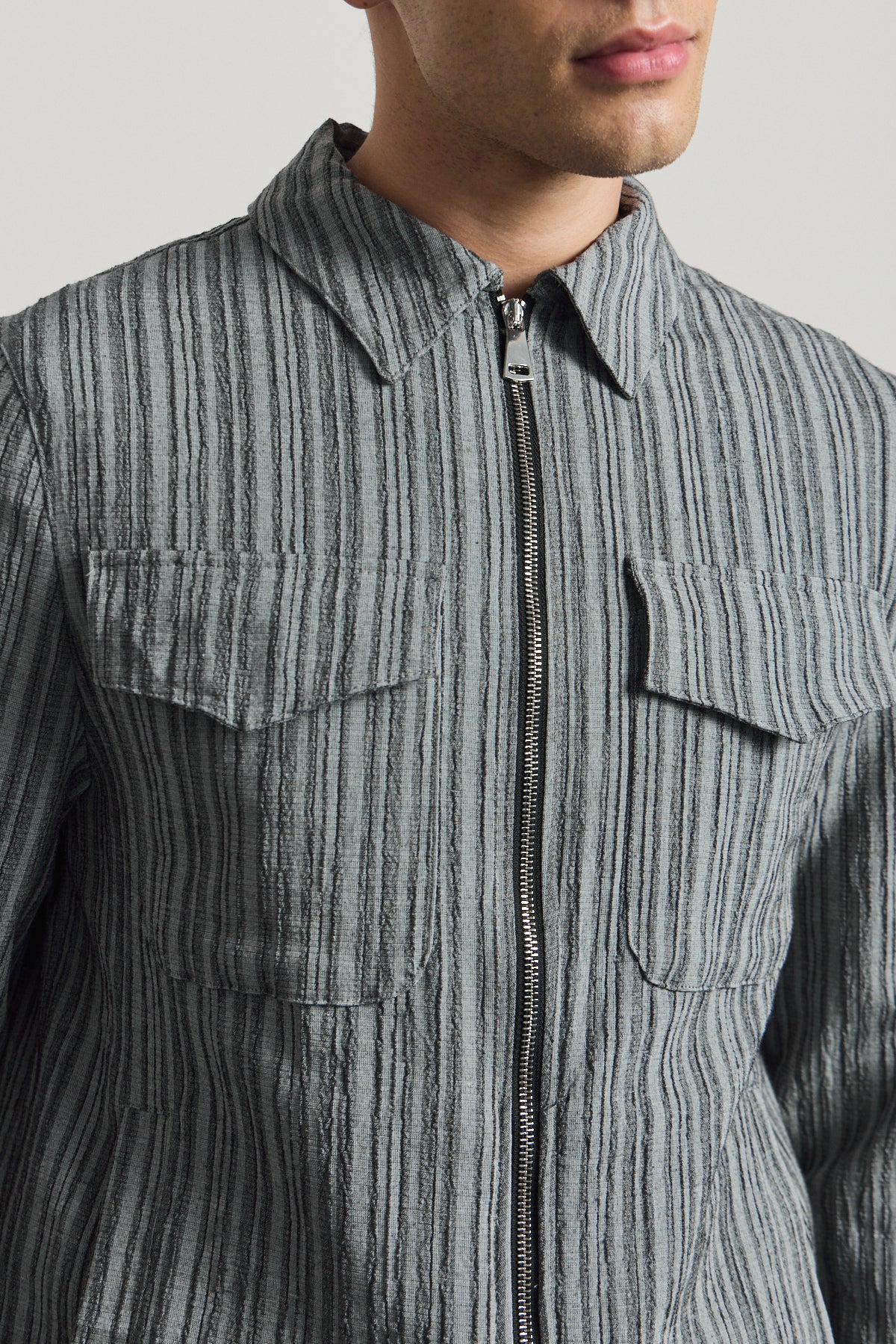 Erkek Premium Keten Gömlek Ceket Gri