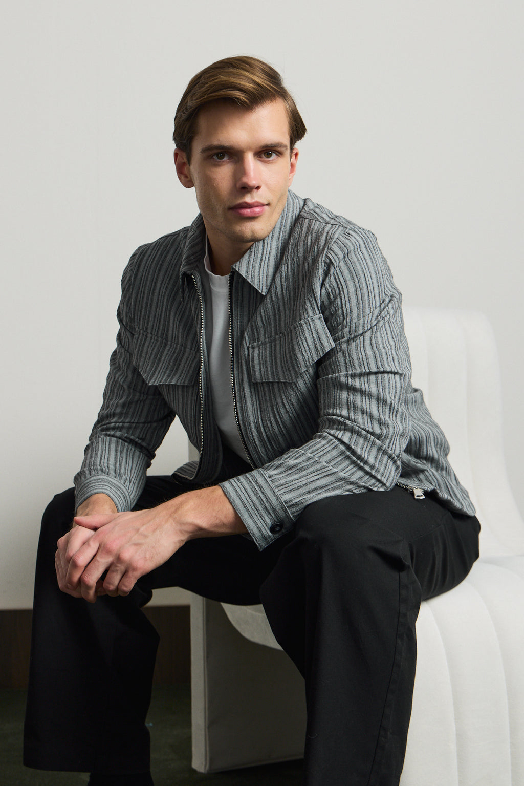 Erkek Premium Keten Gömlek Ceket Gri