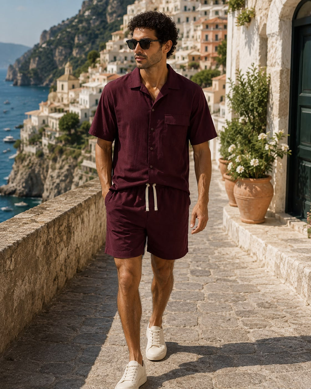Erkek Premium Kumaş Modal Şort Slim Fit Takım Bordo 2018DNGR