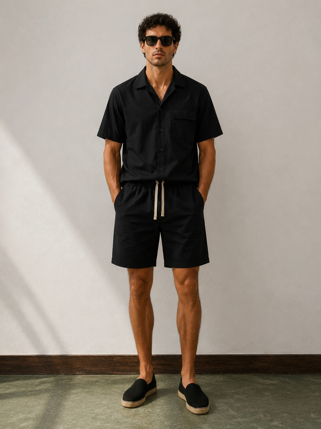 Erkek Premium Kumaş Modal Şort Slim Fit Takım Siyah 2018DNGR