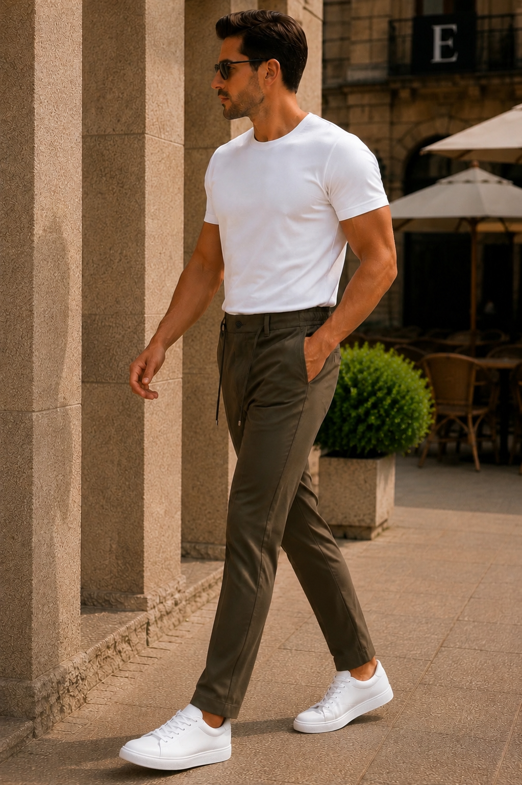 Erkek Premium Poliamid Kumaş Comfort Fit Jogger Haki Pantolon - 252DNGR