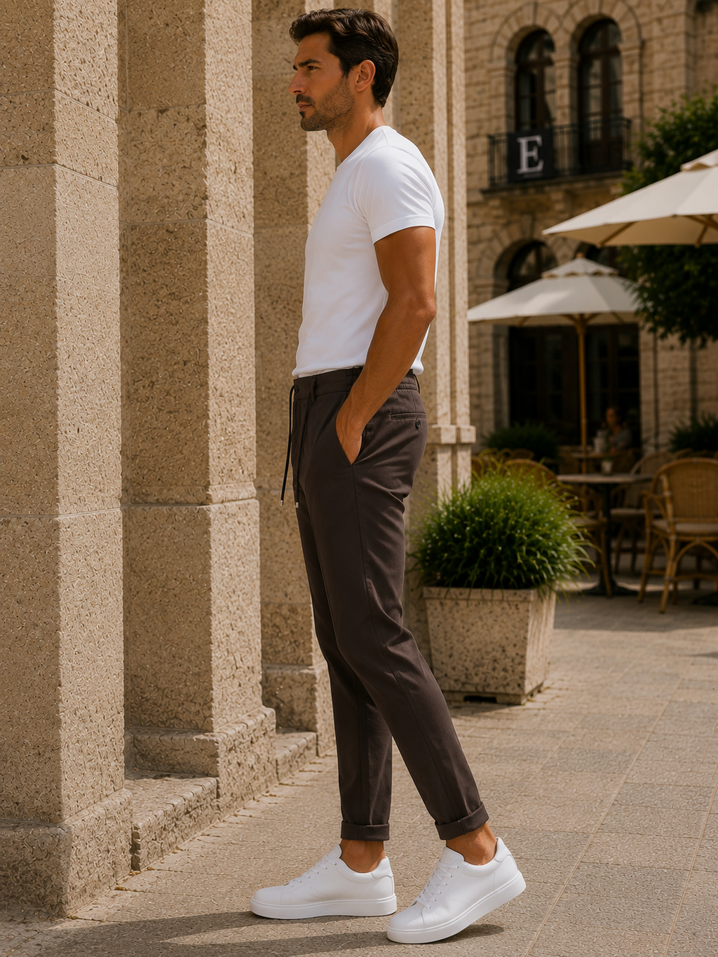 Erkek Premium Polyamid Kumaş Jogger Kahverengi Pantolon - 252DNGR