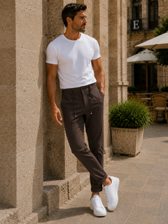Erkek Premium Poliamid Kumaş Comfort Fit Jogger Kahverengi Pantolon - 252DNGR