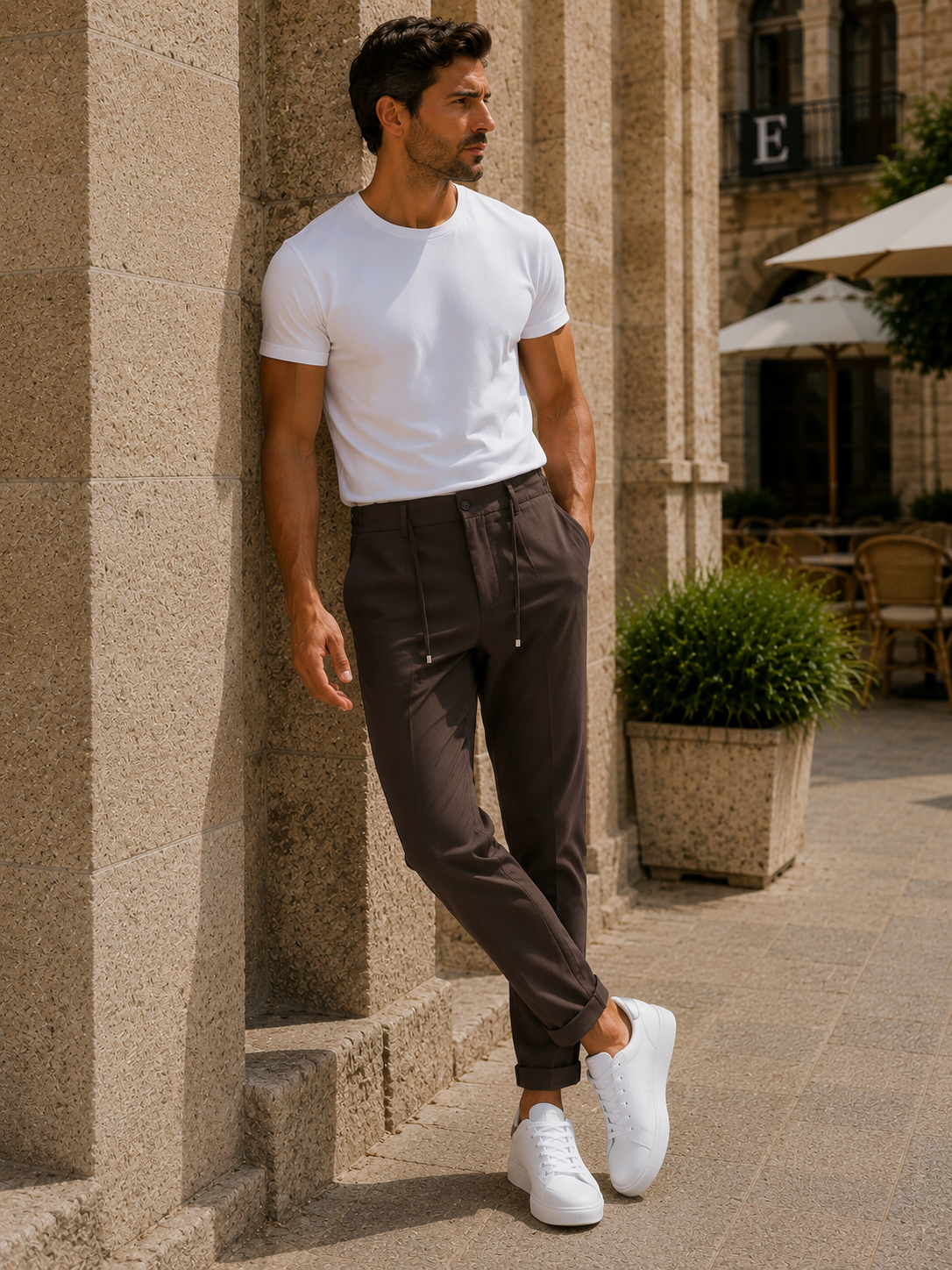 Erkek Premium Poliamid Kumaş Comfor-Fit Jogger Kahverengi Pantolon - 252DNGR