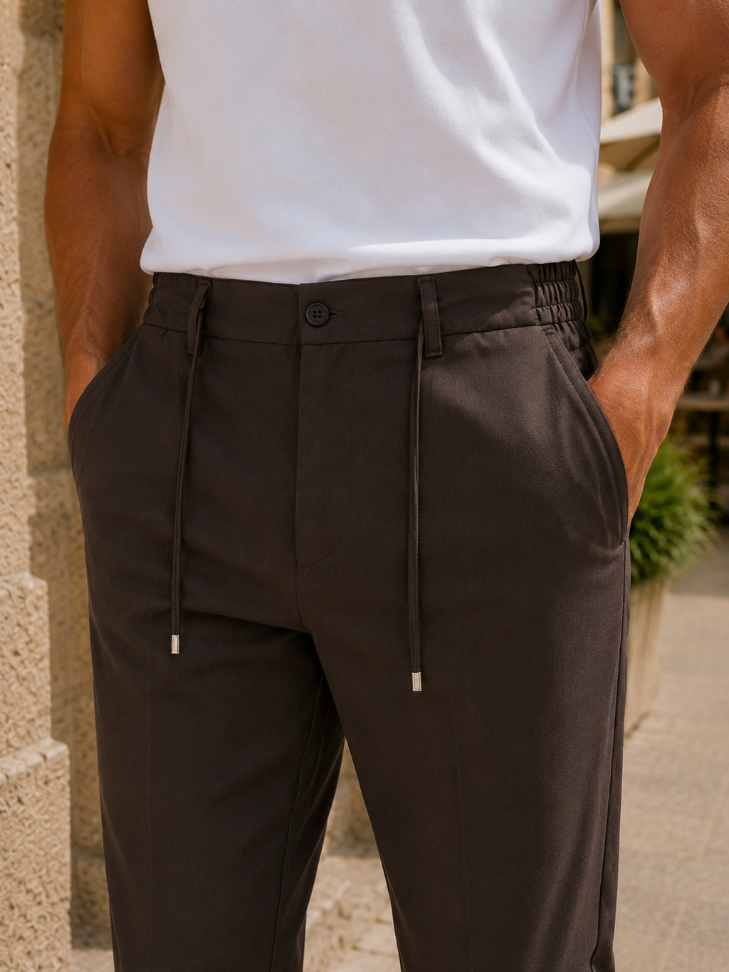 Erkek Premium Polyamid Kumaş Jogger Kahverengi Pantolon - 252DNGR