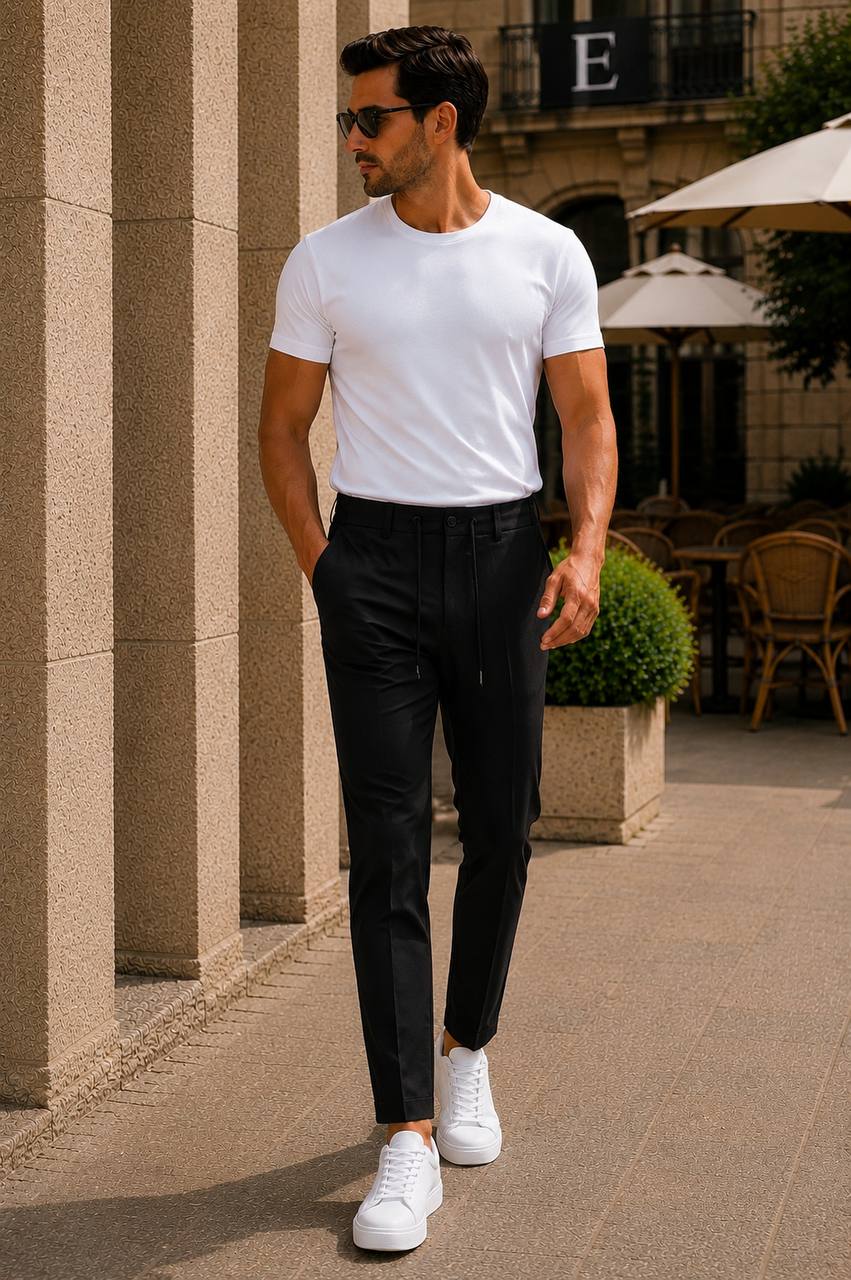 Erkek Premium Polyamid Kumaş Jogger Siyah Pantolon - 252DNGR