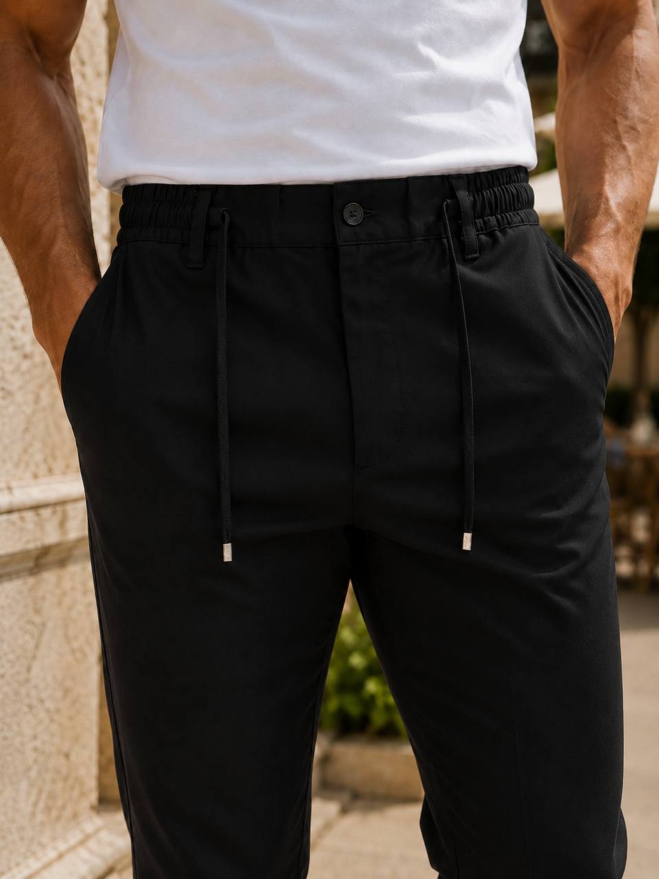 Erkek Premium Polyamid Kumaş Jogger Siyah Pantolon - 252DNGR