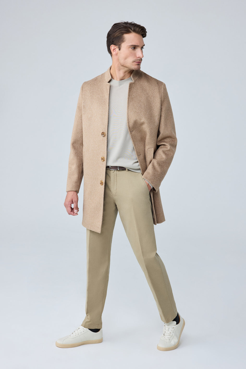 Erkek Relaxed-Fit Premium Yün Kaşe Kaban BEJ 4351DNGR