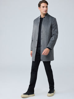 Erkek Relaxed-Fit Premium Yün Kaşe Kaban GRİ 4351DNGR