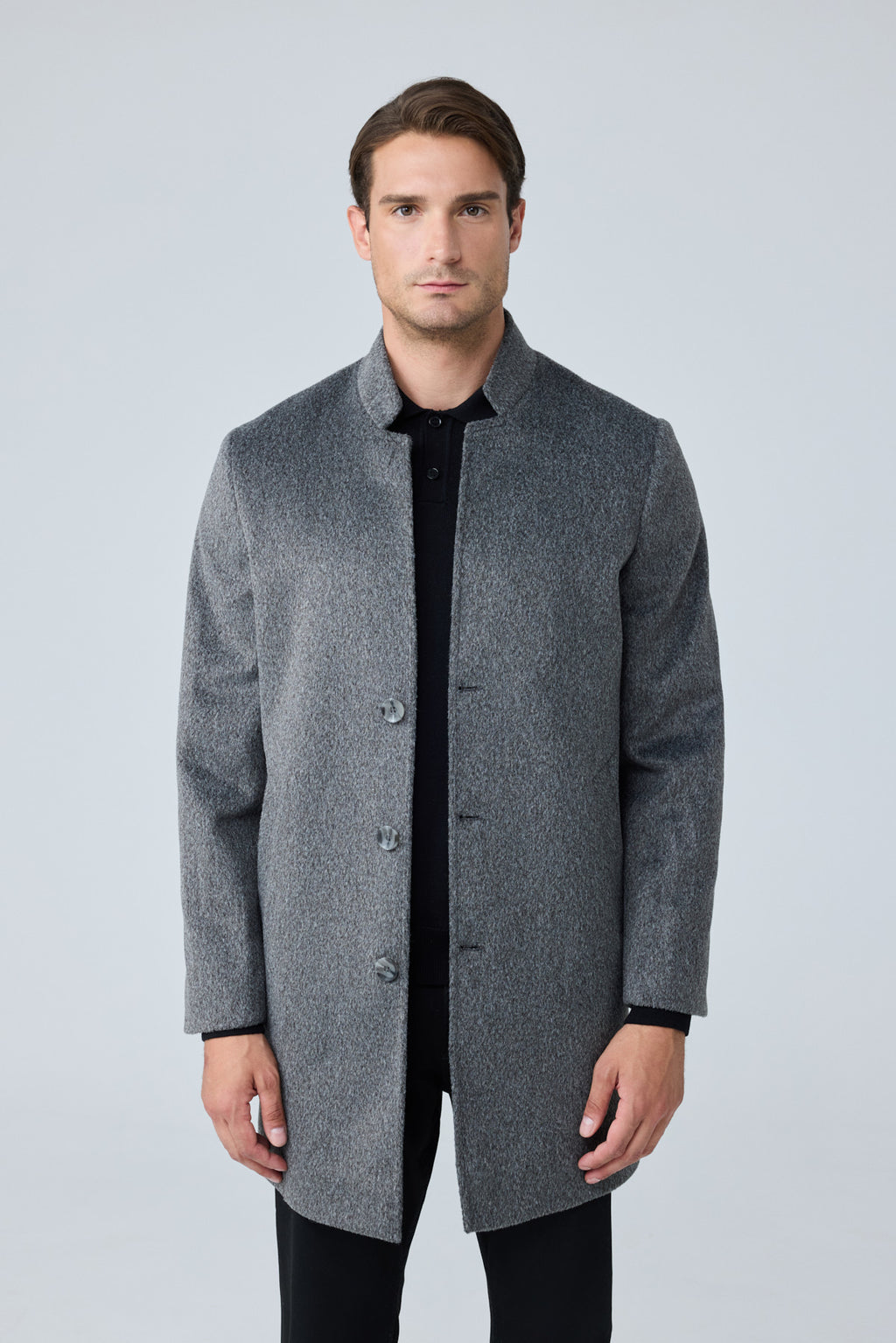 Erkek Relaxed-Fit Premium Yün Kaşe Kaban GRİ 4351DNGR
