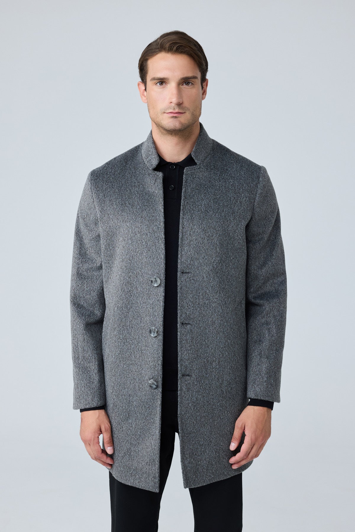 Erkek Relaxed-Fit Premium Yün Kaşe Kaban GRİ 4351DNGR