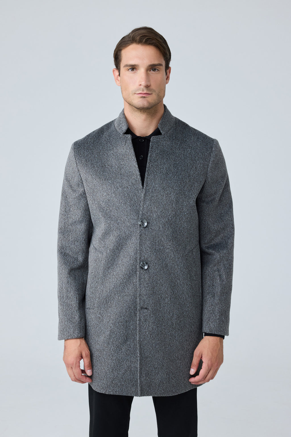 Erkek Relaxed-Fit Premium Yün Kaşe Kaban GRİ 4351DNGR