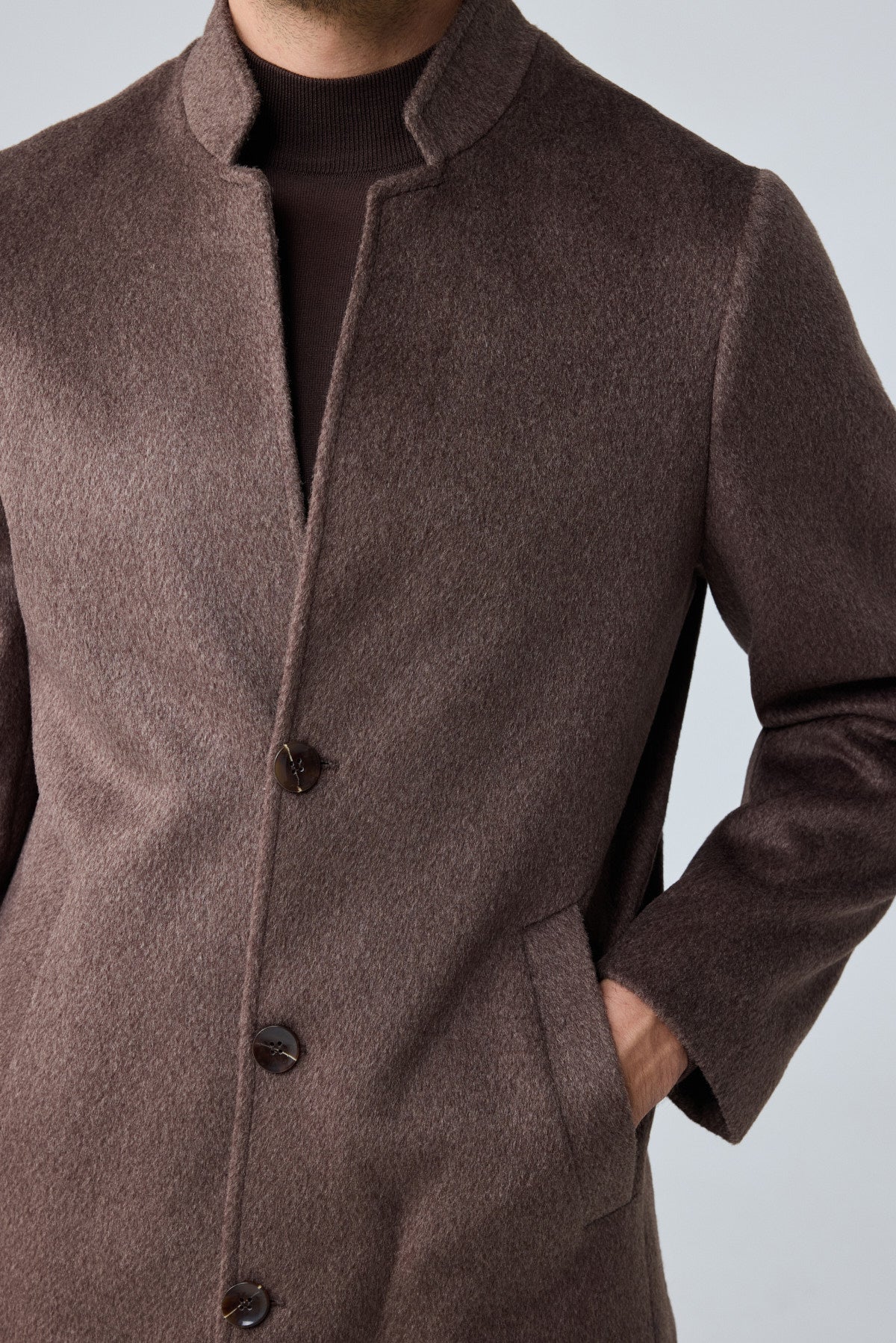 Erkek Relaxed-Fit Premium Yün Kaşe Kaban Kahverengi 4351DNGR