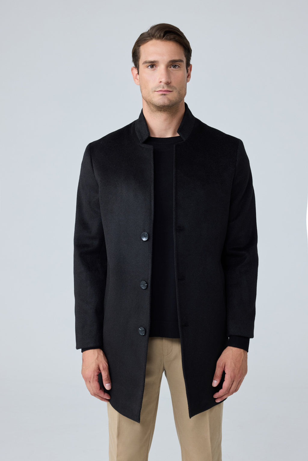 Erkek Relaxed-Fit Premium Yün Kaşe Kaban Siyah 4351DNGR