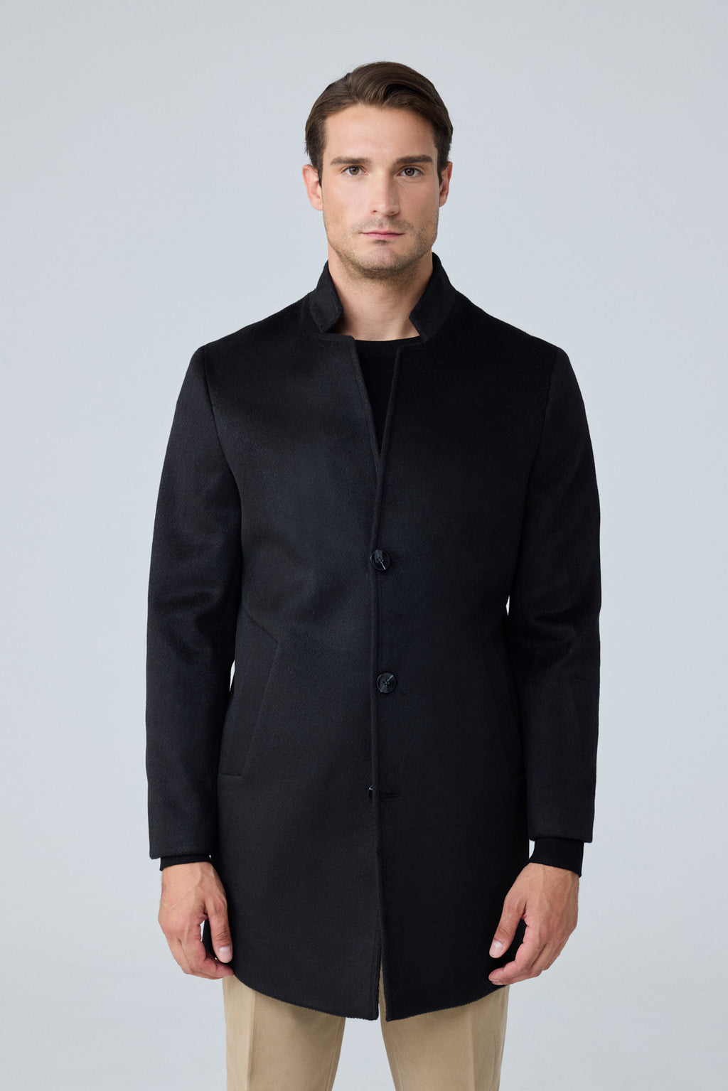 Erkek Relaxed-Fit Premium Yün Kaşe Kaban Siyah 4351DNGR