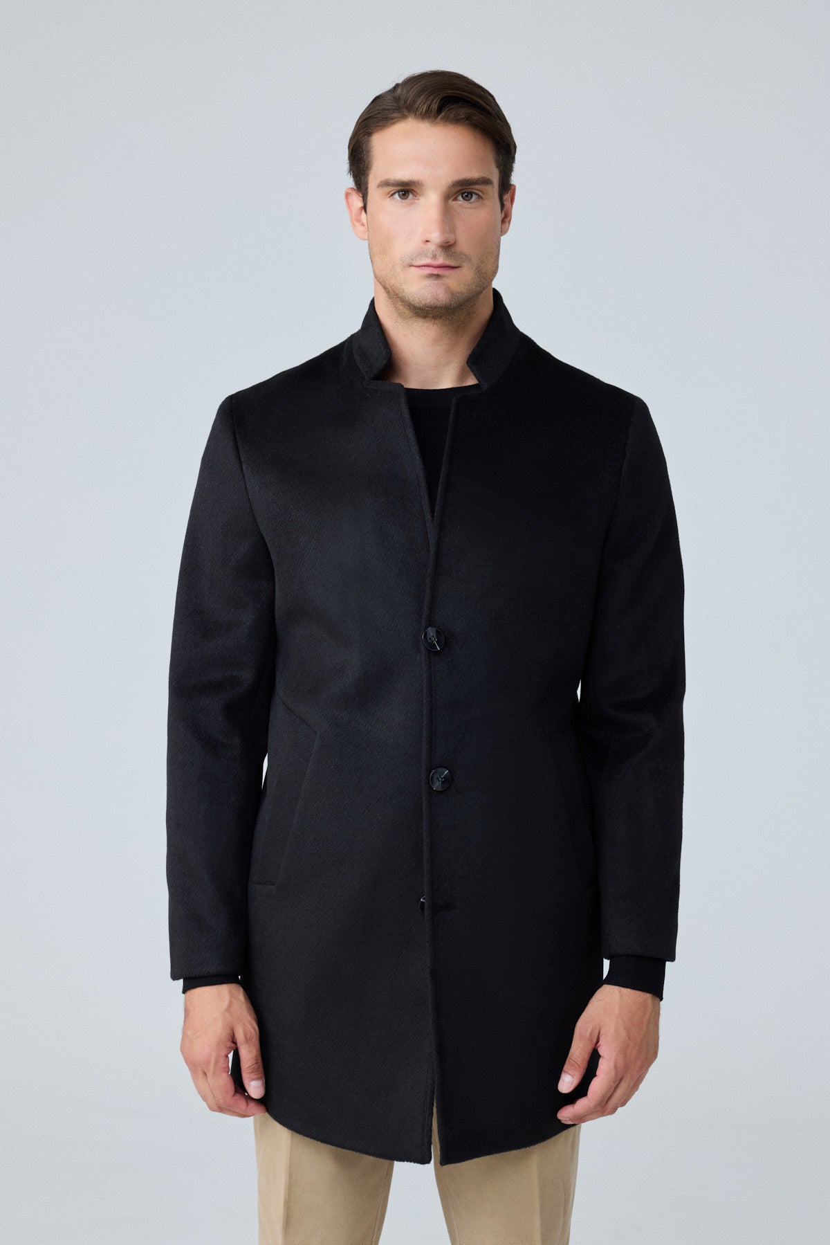 Erkek Relaxed-Fit Premium Yün Kaşe Kaban Siyah 4351DNGR