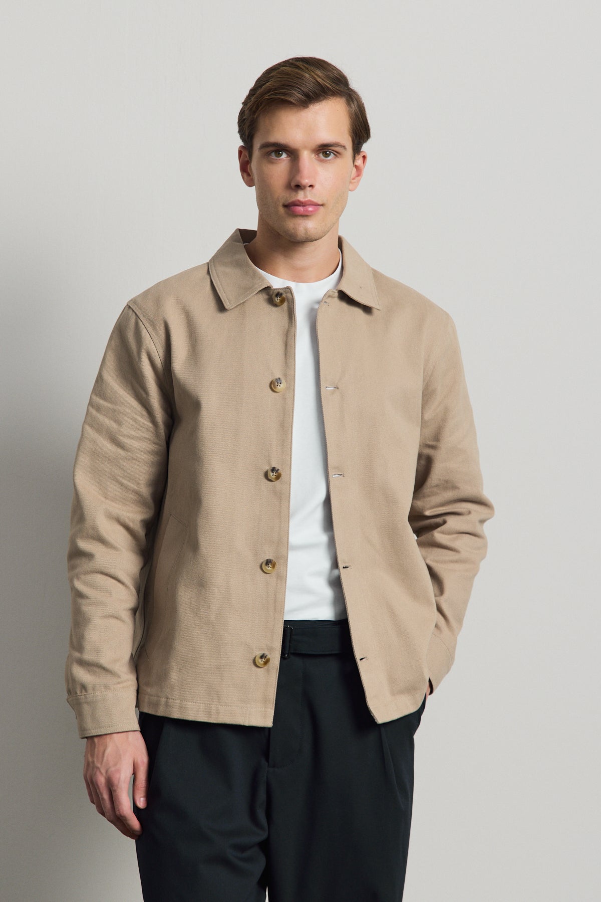 Erkek Relaxed Pamuklu Ceket Vizon