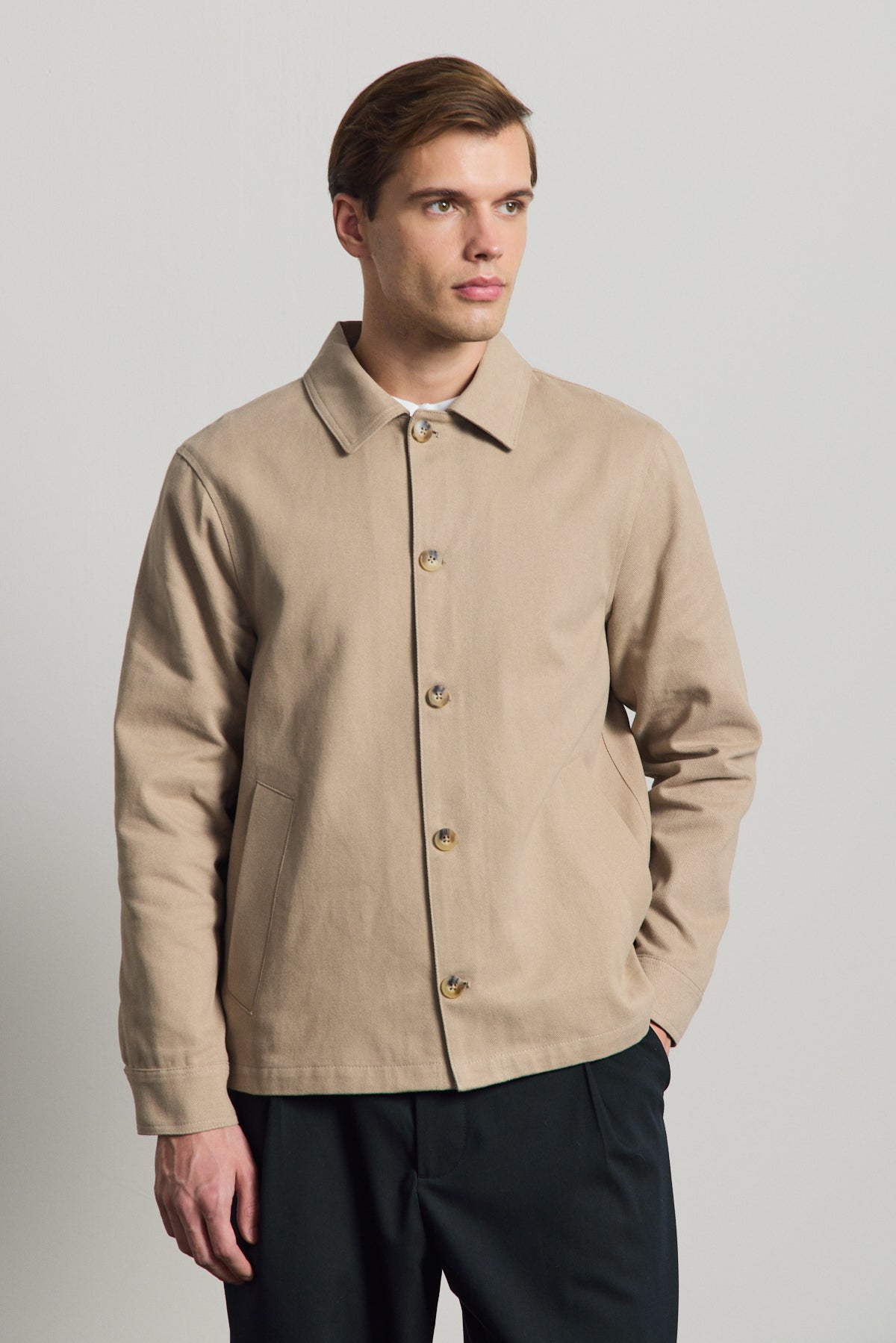 Erkek Relaxed Pamuklu Ceket Vizon