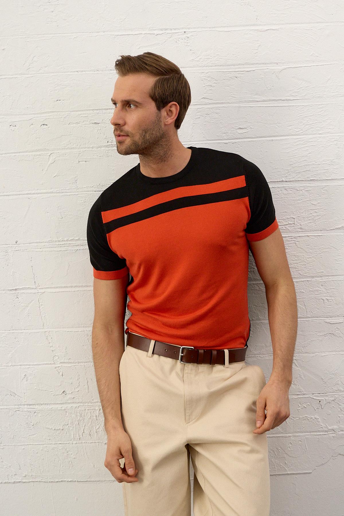 Erkek Renkli Slim-Fit Yazlık Triko Tişört Siyah 5018DNGR1