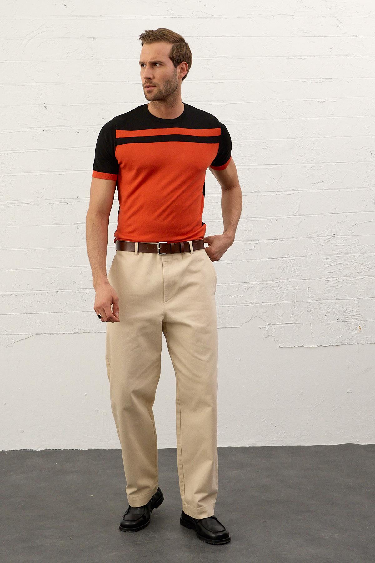 Erkek Renkli Slim-Fit Yazlık Triko Tişört Siyah 5018DNGR1
